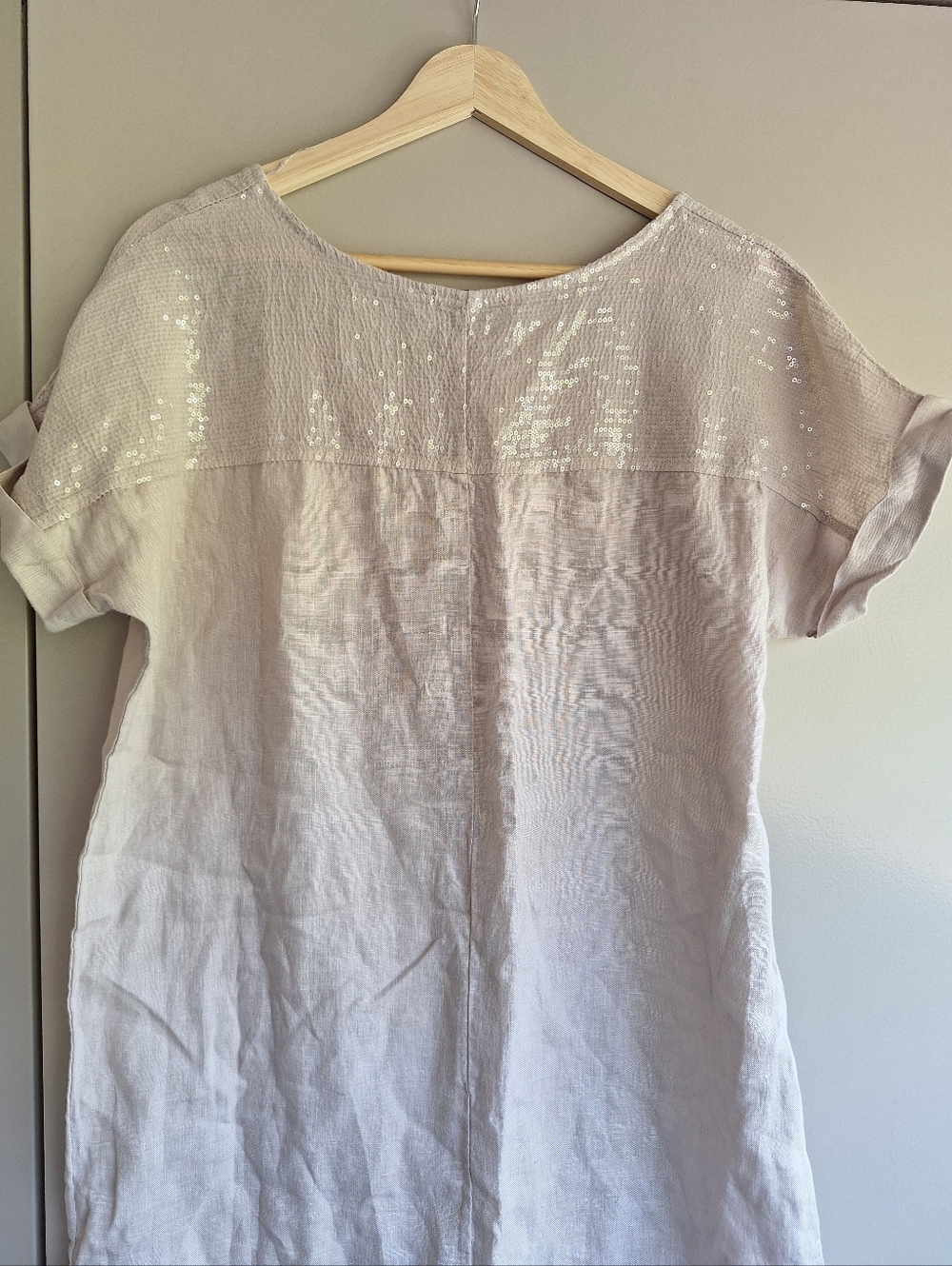 Lungo L'arno Sequin Yoke Linen Shift Dress - Sabbia - Made in Italy - S - Picture 9 of 10